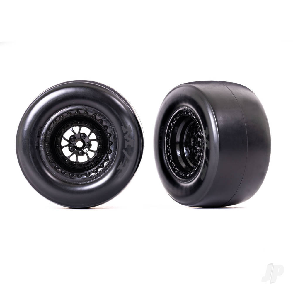 Traxxas Tyres & Wheels, Assembled, Glued (Weld Glossy Black wheels, Mickey Thompson ET Drag Slicks, smoke, foam inserts) (rear) (2 pcs)