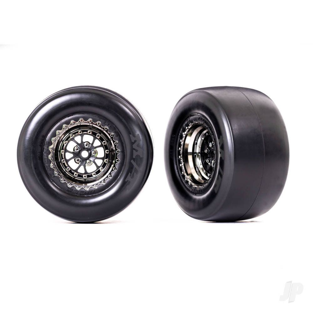 Traxxas Tyres & Wheels, Assembled, Glued (Weld Black Chrome wheels, Mickey Thompson ET Drag Slicks, smoke, foam inserts) (rear) (2 pcs)