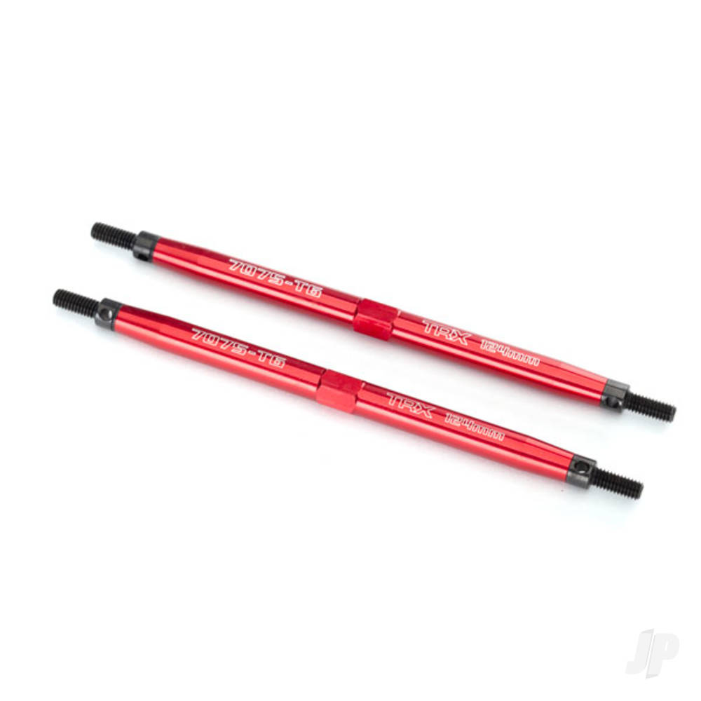 Traxxas Toe links, Maxx (Tubes Red-anodised, 7075-T6 aluminium, stronger than Titanium) (124mm, Rear) (2 pcs) / rod ends (4 pcs) / aluminium wrench (1pc) (For Maxx models with sealed pivot ball suspension & 3.8'' wheels)