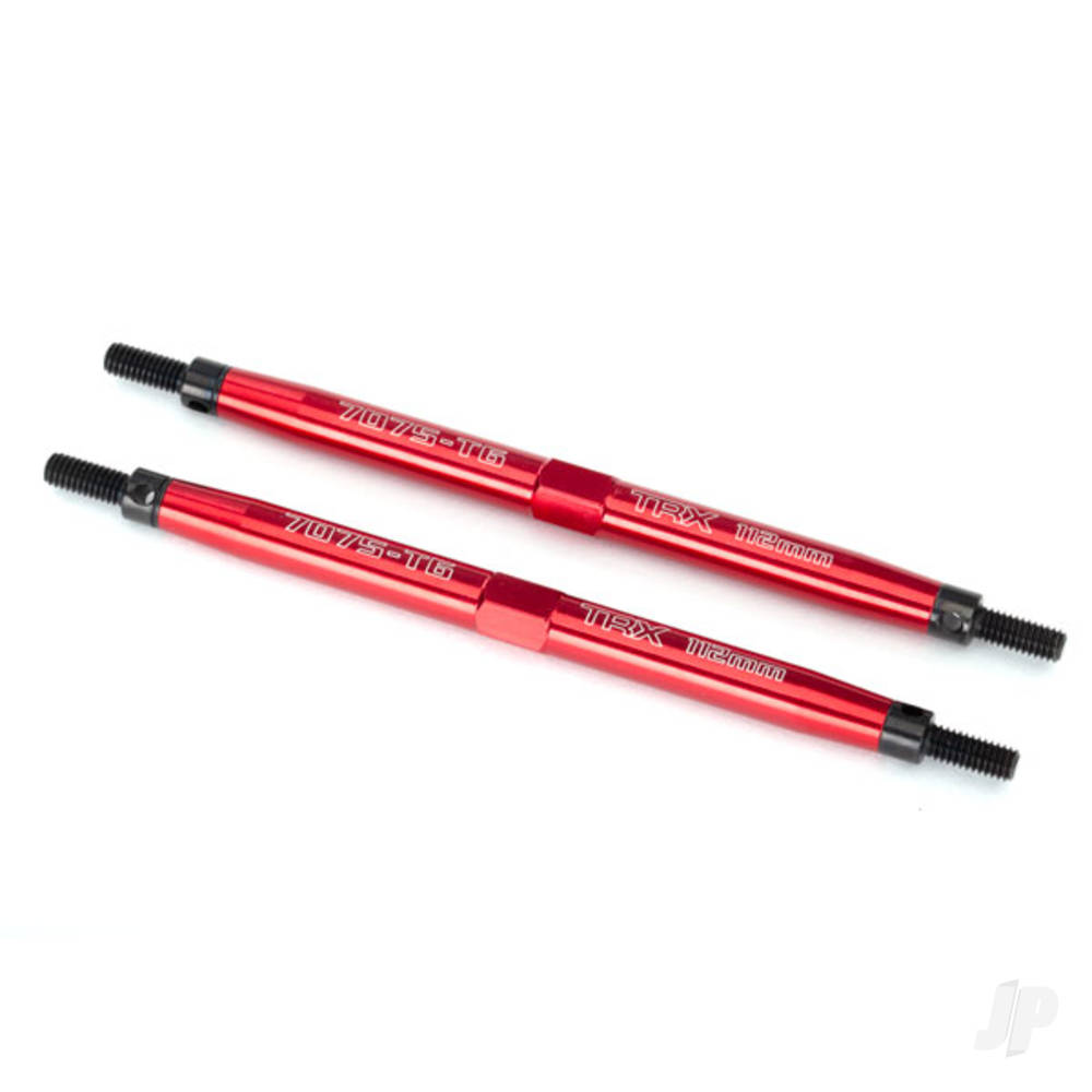 Traxxas Toe links, Maxx (Tubes Red-anodised, 7075-T6 aluminium, stronger than Titanium) (112mm, Front) (2 pcs) / rod ends (4 pcs) / aluminium wrench (1pc) (For Maxx models with sealed pivot ball suspension & 3.8'' wheels)