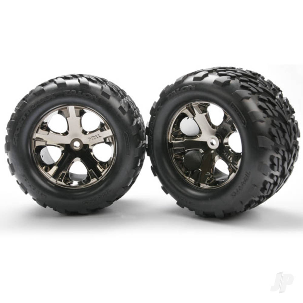 traxxas-tyres-wheels-assembled-glued-28-all-star-black-chrome-wheels-talon-tyres-foam-inserts-electric-rear-2-tsm-rated