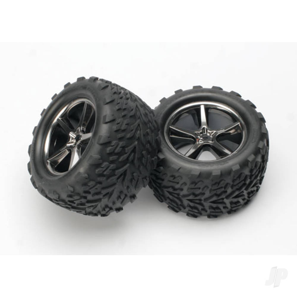 Traxxas Tyres & wheels, assembled, glued (Gemini black chrome wheels, Talon Tyres, foam inserts) (2)