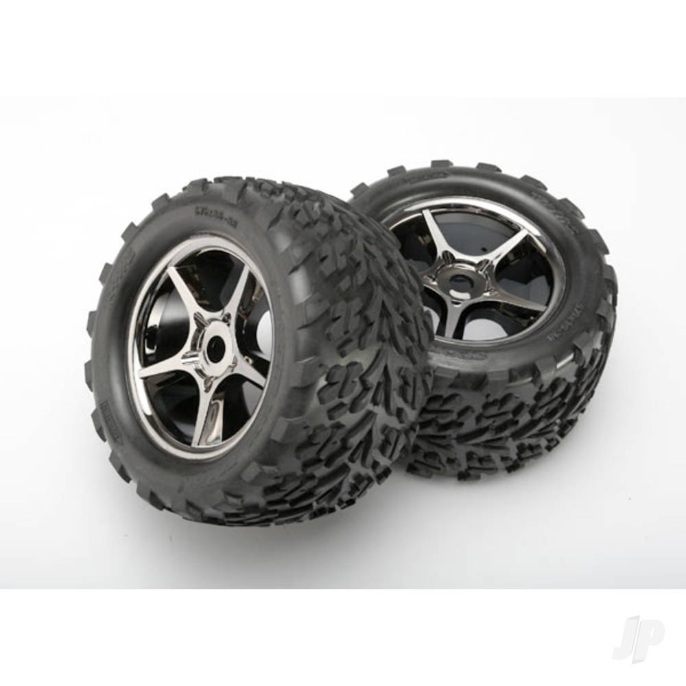 Traxxas Tyres & wheels, assembled, glued (Gemini black chrome wheels, Talon Tyres, foam inserts) (2) (use with 17mm splined wheel hubs & nuts, part #5353X) (TSM rated)