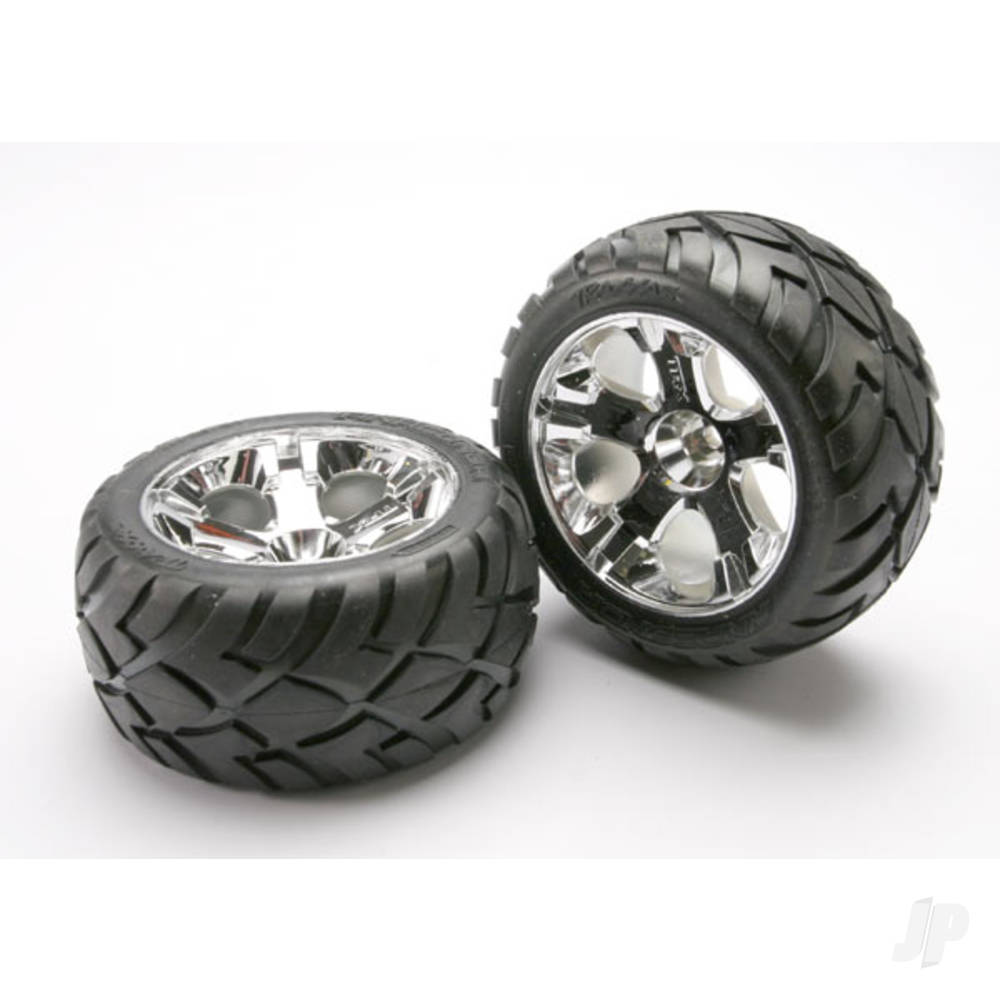 Traxxas Tyres & wheels, assembled, glued (All Star chrome wheels, Anaconda Tyres, foam inserts) (nitro front) (1 Left, 1 Right)