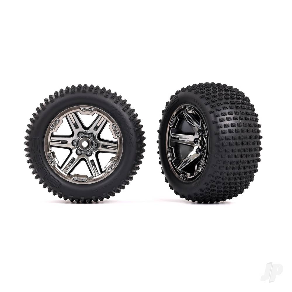 traxxas-tyres-wheels-assembled-glued-28in-rxt-black-chrome-wheels-alias-tyres-foam-inserts-2wd-electric-rear-2-pcs-tsm-rated