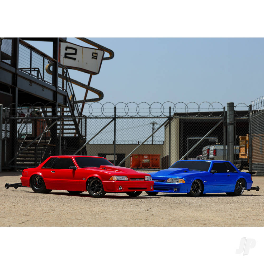 Traxxas Body, Ford Mustang, Fox Body, Red (painted, decals applied) (includes side mirrors, wing, wing retainer, rear body mount posts, foam body bumper, & mounting hardware)-2