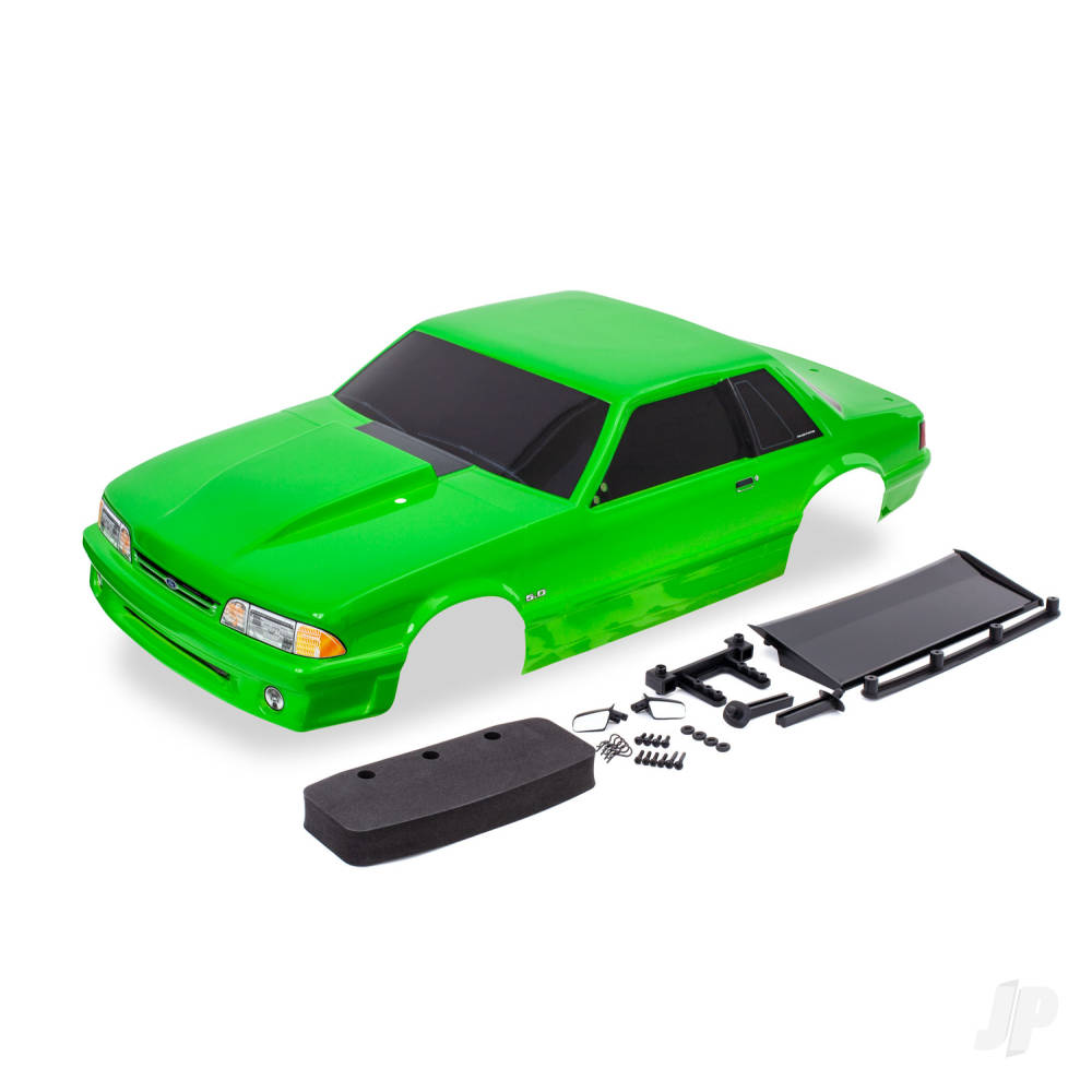 Traxxas Body, Ford Mustang, Fox Body, Green (painted, decals applied) (includes side mirrors, wing, wing retainer, rear body mount posts, foam body bumper, & mounting hardware)