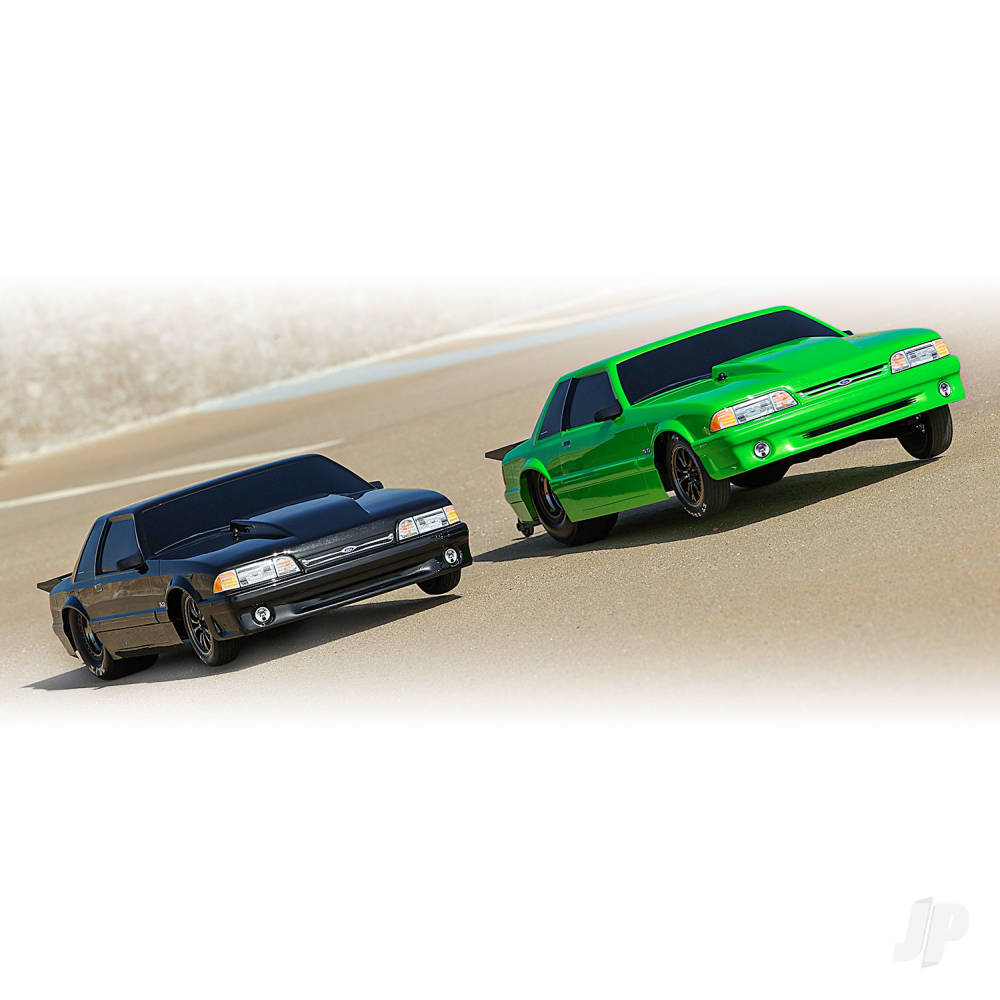 Traxxas Body, Ford Mustang, Fox Body, Black (painted, decals applied) (includes side mirrors, wing, wing retainer, rear body mount posts, foam body bumper, & mounting hardware)-8