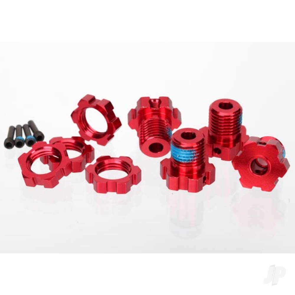 Traxxas Wheel Hubs, Splined, 17mm (Red-anodised) (4 pcs) / wheel nuts, splined, 17mm (Red-anodised) (4 pcs) / screw pins, 4x13mm (with threadlock) (4 pcs)