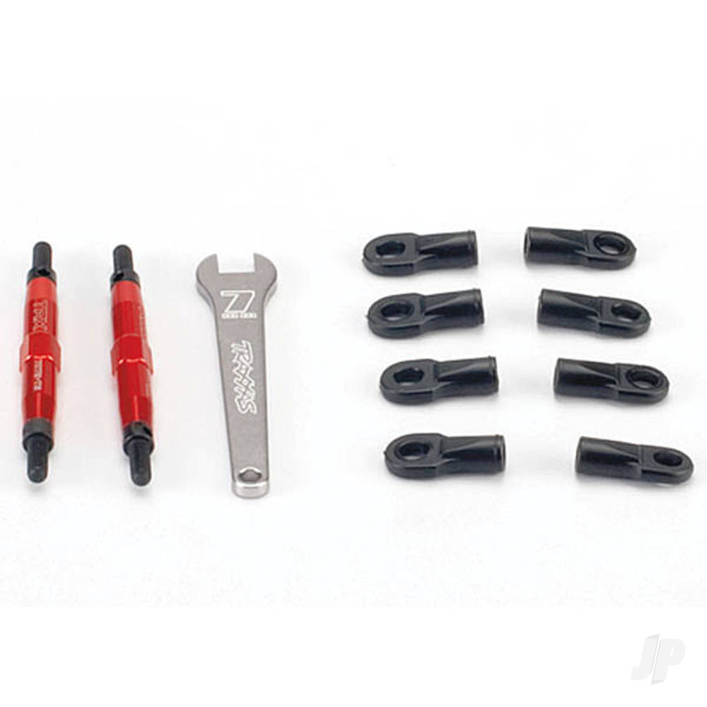 Traxxas Toe links, Slayer (Tubes 7075-T6 aluminium, Red) (74mm, fits Front or Rear) (2 pcs) / rod ends, Rear (4 pcs) / rod ends, Front (4 pcs) / wrench (1pc)
