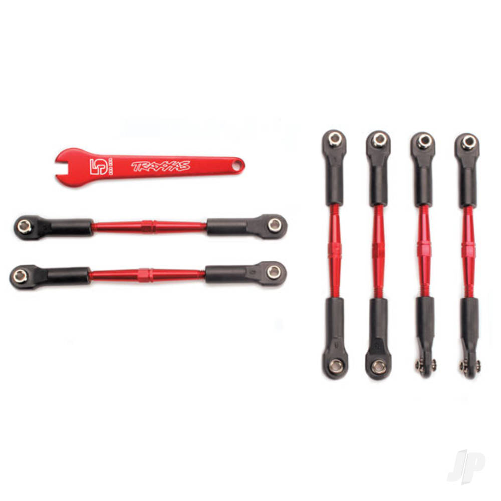 Traxxas Turnbuckles, aluminium (Red-anodised), camber links, 58mm (4 pcs) / Front toe links, 61mm (2 pcs) (assembled with rod ends and hollow balls) / aluminium 5mm wrench (Red-anodised)