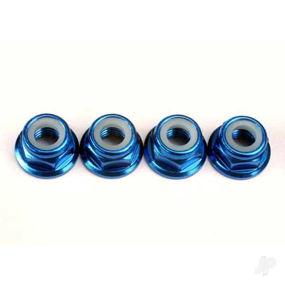 Traxxas Nuts, 5mm flanged nylon locking (Aluminium, Blue-anodised) (4 pcs)