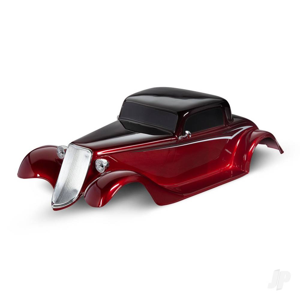Traxxas Body, Factory Five '33 Hot Rod Coupe, Complete (Red) (painted, decals applied) (includes front grille, side mirrors, headlights, tail lights, foam pads)