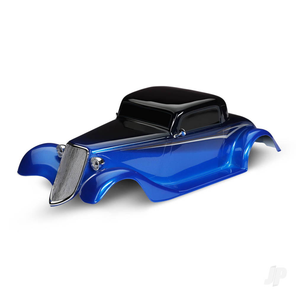 Traxxas Body, Factory Five '33 Hot Rod Coupe, Complete (Blue) (painted, decals applied) (includes front grille, side mirrors, headlights, tail lights, foam pads)