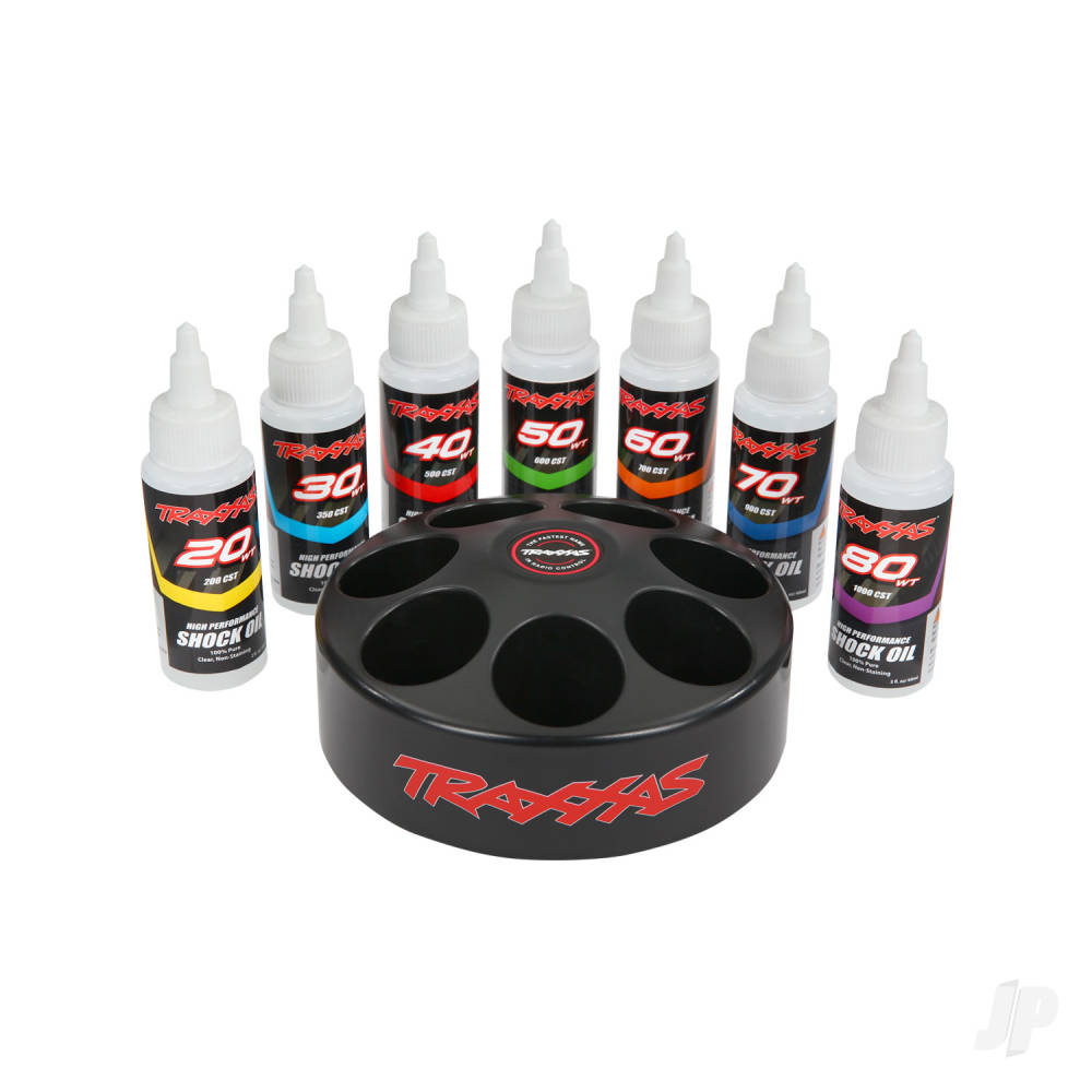 traxxas-spinning-carousel-rack-includes-20-wt-30-wt-40-wt-50-wt-60-wt-70-wt-80-wt-premium-shock-oils