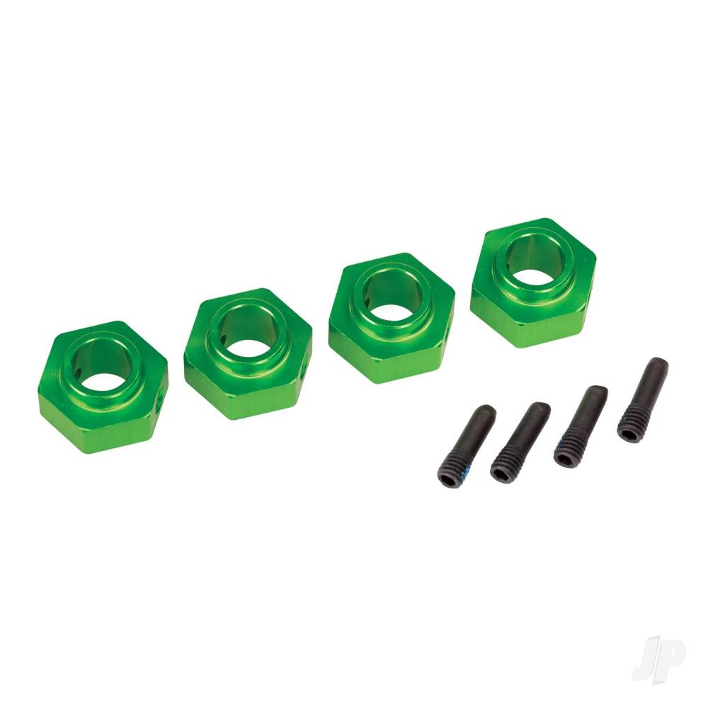 Traxxas Wheel Hubs, 12mm hex, 6061-T6 aluminium (Green-anodised) (4 pcs) / screw pin (4 pcs)