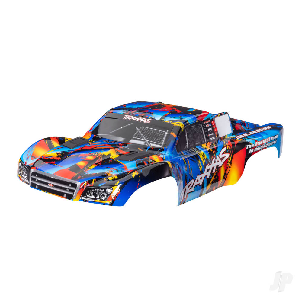 traxxas-body-slash-4x4-also-fits-slash-vxl-slash-2wd-rock-n-roll-painted-decals-applied-assembled-with-front-rear-latches-for-clipless-mounting