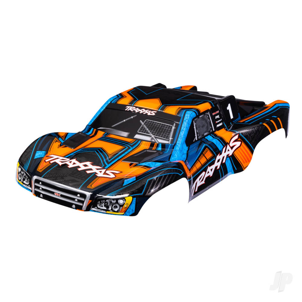 traxxas-body-slash-4x4-also-fits-slash-vxl-slash-2wd-orange-and-blue-painted-decals-applied-assembled-with-front-rear-latches-for-clipless-mounting