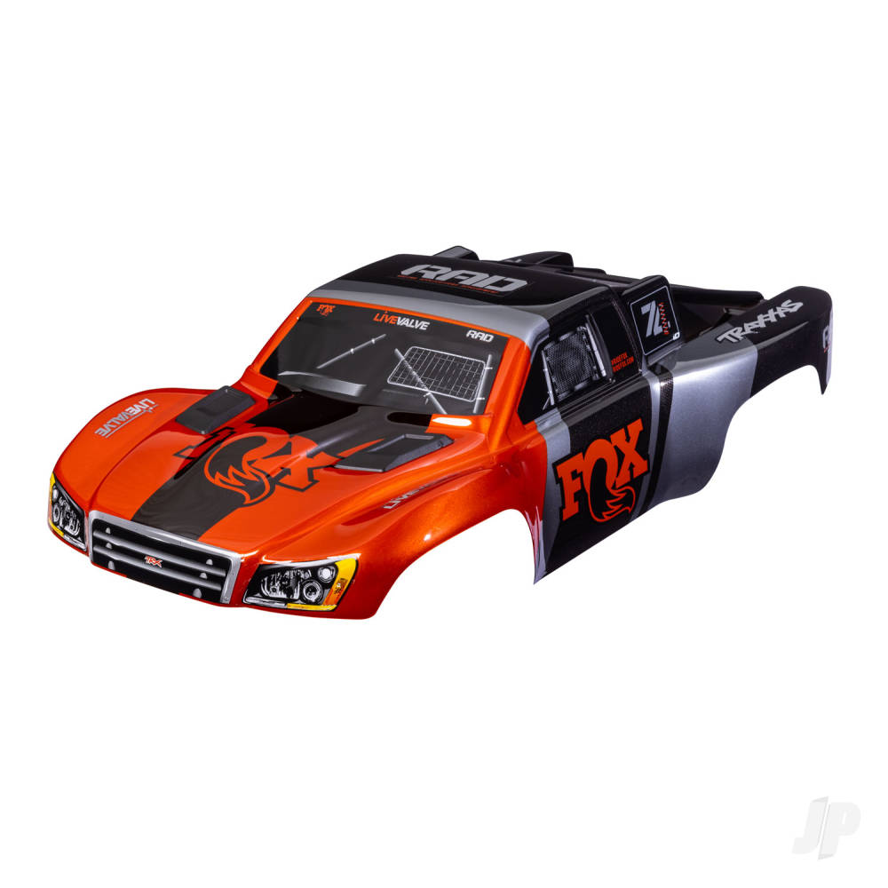Traxxas Body, Slash VXL 2WD (also fits Slash 4X4), Fox Edition (painted, decals applied) (assembled with front & rear latches for clipless mounting)