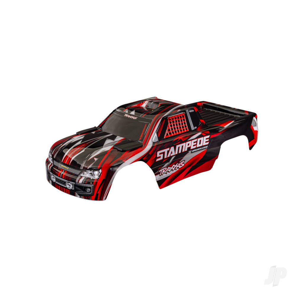 Traxxas Body, Stampede (also fits Stampede VXL), Red (painted, decals applied) (assembled with front & rear body mounts for clipless mounting)