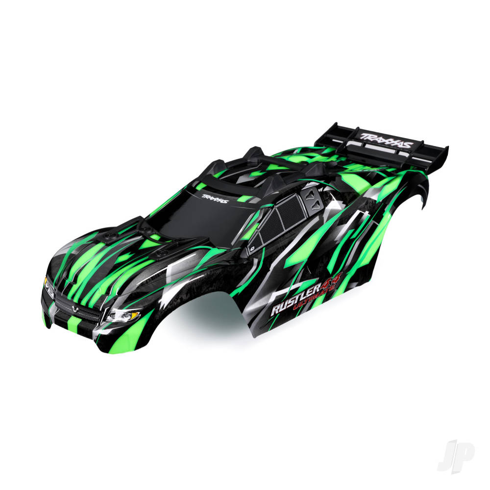 Traxxas Body, Rustler 4X4 Ultimate, Green (painted, decals applied) (assembled with front & rear body mounts and rear body support for clipless mounting)