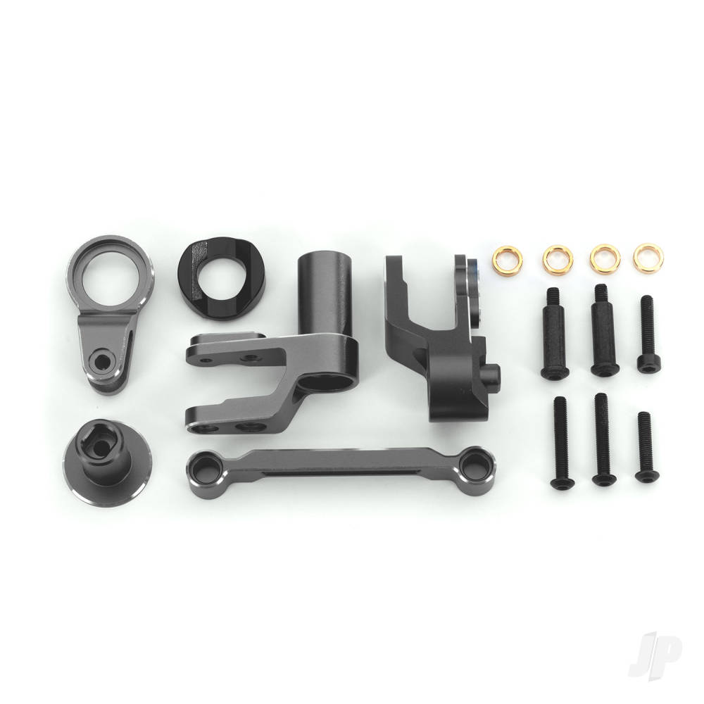 Traxxas Steering bellcranks, drag link (Grey-anodised 6061-T6 aluminium) / bellcrank bushing (1) / 3x20mm BCS (with threadlock) (2) / 3x20mm BCS (with threadlock) (2) / 3x20mm shoulder screws (with threadlock) (2) / 3x15mm BCS (with threadlock) (1) / 3x15mm CS (with threadlock)