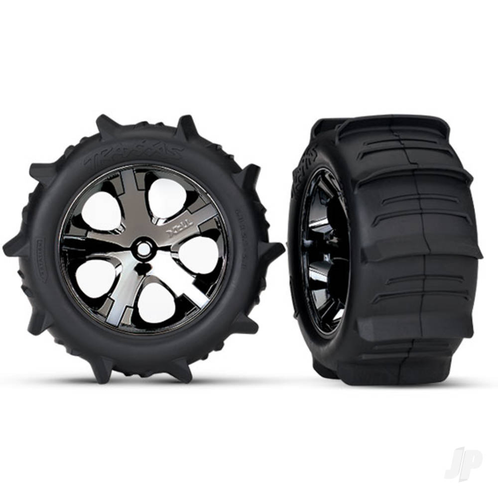 traxxas-tyres-wheels-assembled-glued-28-all-star-black-chrome-wheels-paddle-tyres-foam-inserts-rear-2-tsm-rated