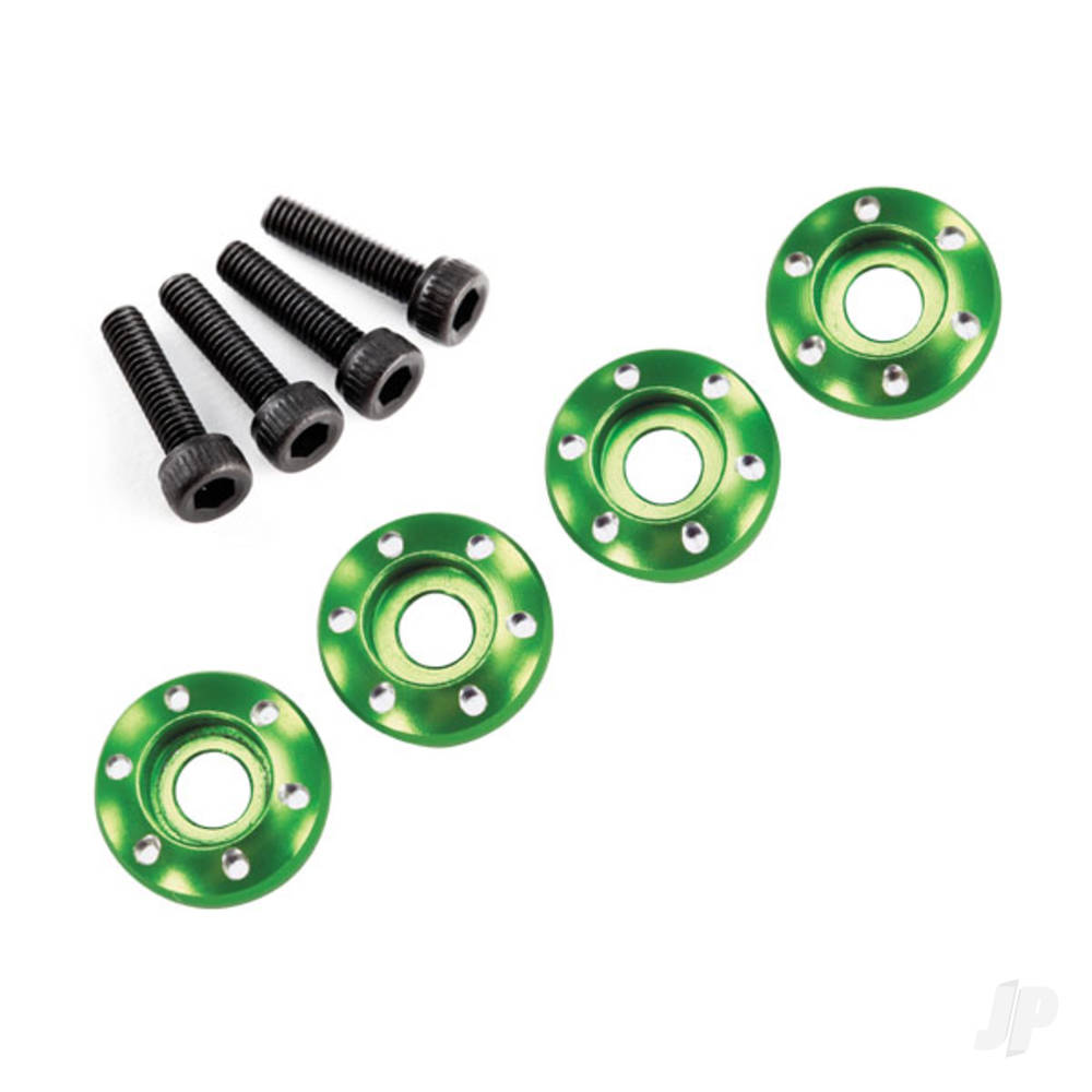 Traxxas Wheel nut washer, machined aluminium, Green / 3x12mm CS (4 pcs)