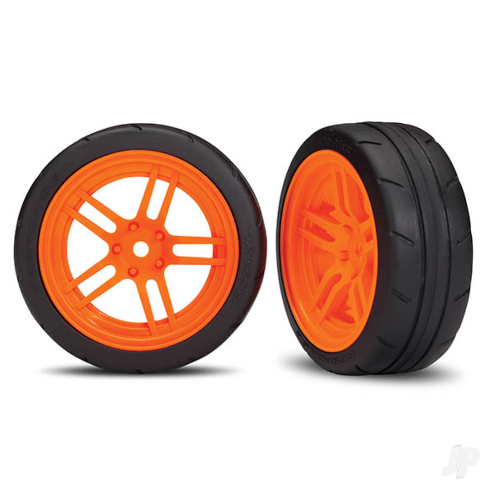 Traxxas Tyres & wheels, assembled, glued (split-spoke orange wheels, 1.9