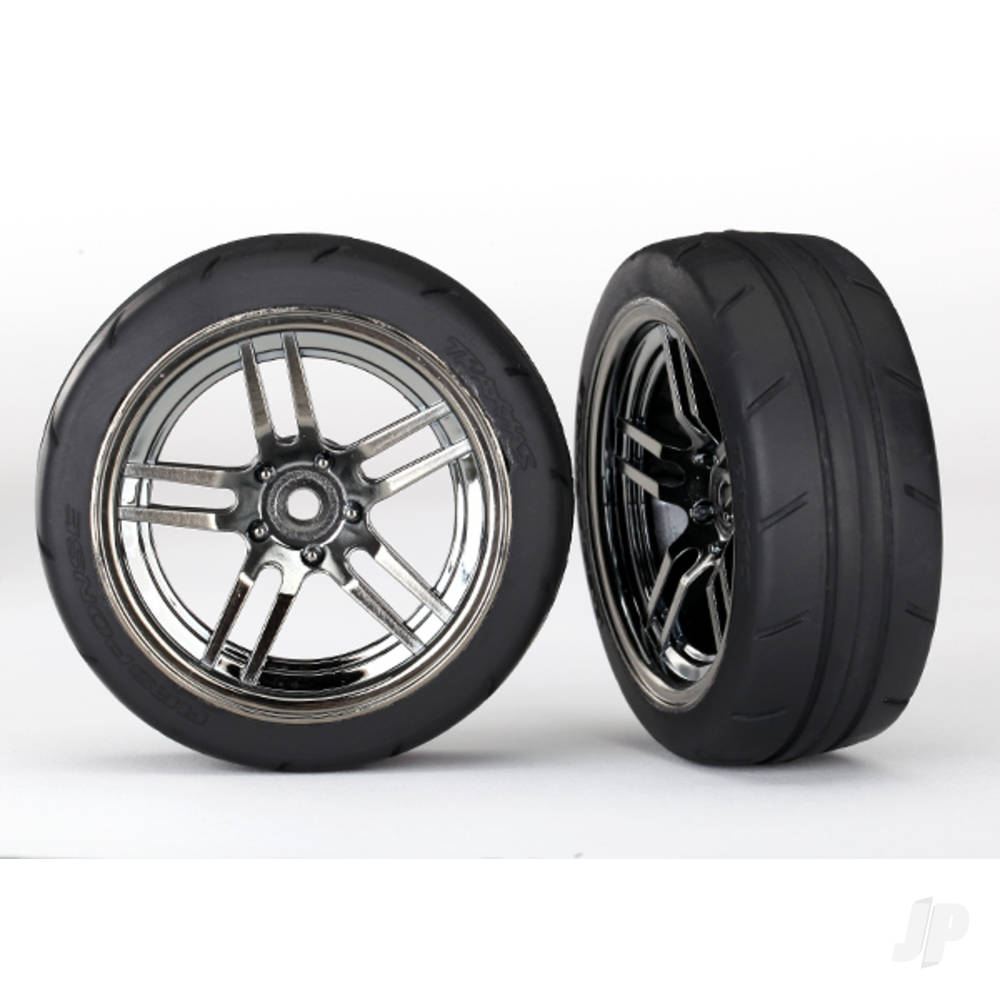 Traxxas Tyres & wheels, assembled, glued (split-spoke black wheels, 1.9