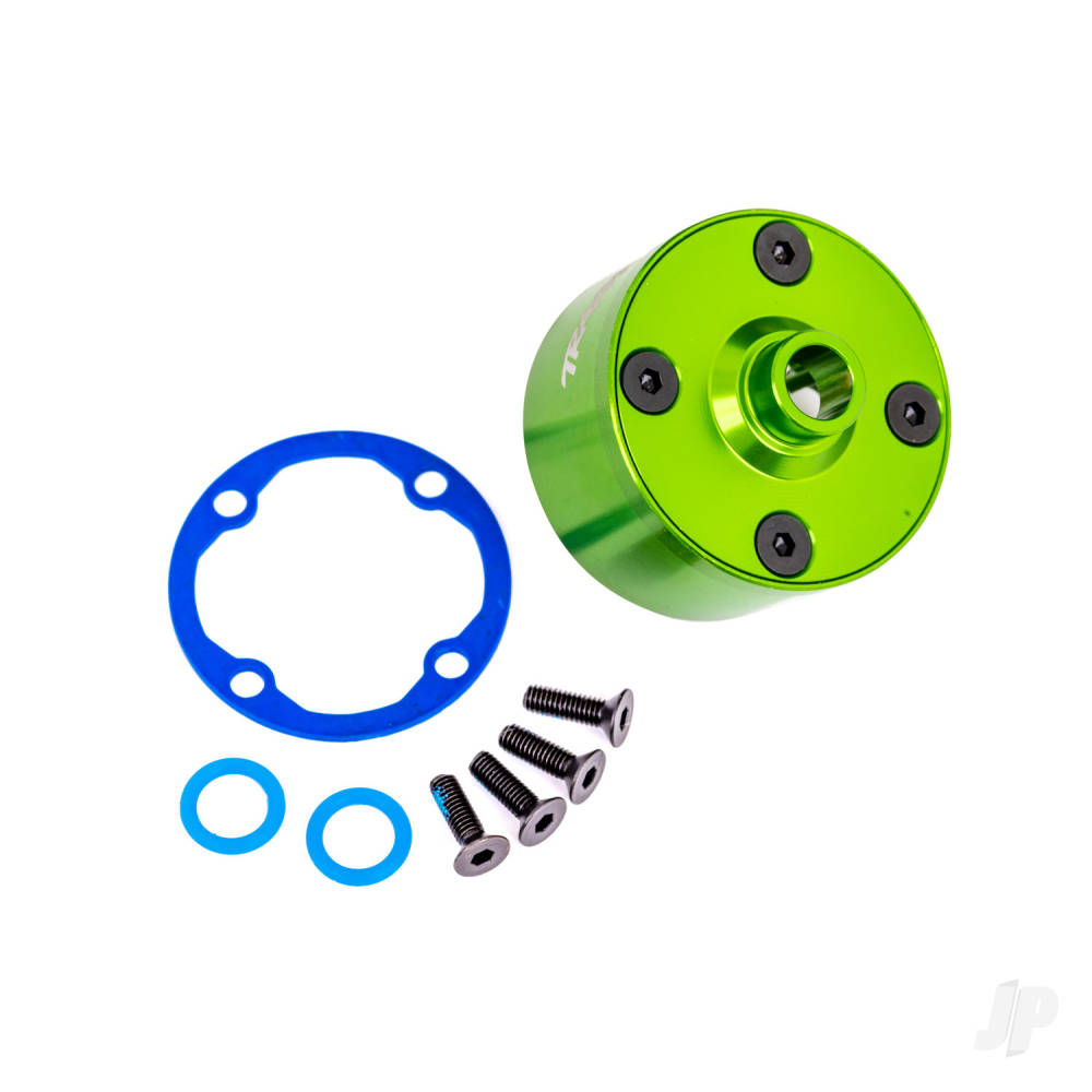 Traxxas Carrier, differential (aluminium, Green-anodised) / differential bushing / ring gear gasket / 3x10mm CCS (4 pcs)