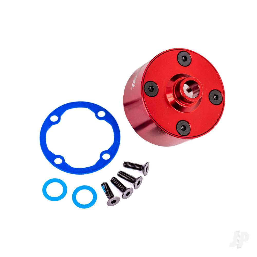Traxxas Carrier, differential (aluminium, Red-anodised) / differential bushing / ring gear gasket / 3x10mm CCS (4 pcs)