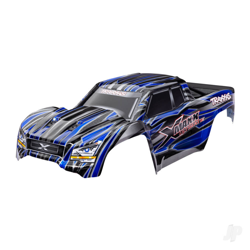 traxxas-body-x-maxx-ultimate-blue-painted-decals-applied-assembled-with-front-rear-body-mounts-rear-body-support-and-tailgate-protector