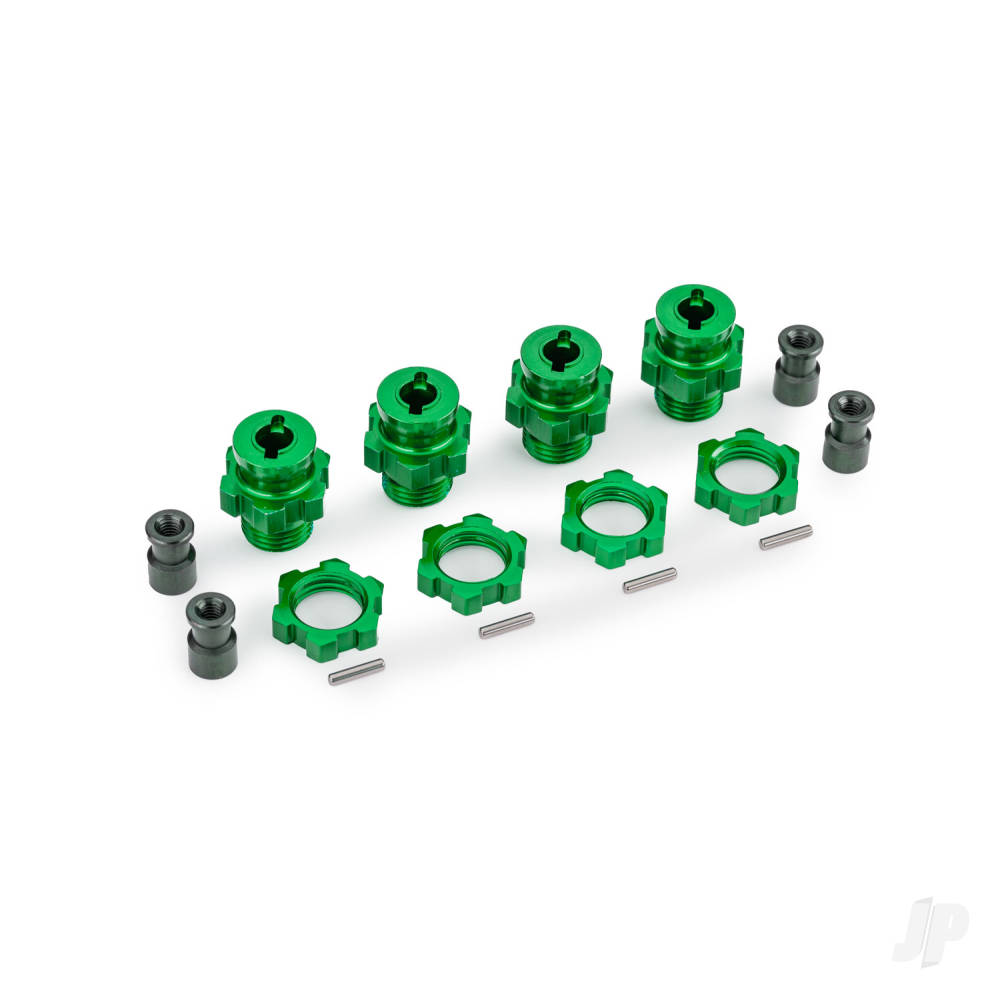 traxxas-wheel-hubs-splined-17mm-short-green-anodised-4-wheel-nuts-splined-17mm-green-anodised-4-hub-retainer-m4-x-07-4-axle-pin-4-for-use-with-9080-upgrade-kit