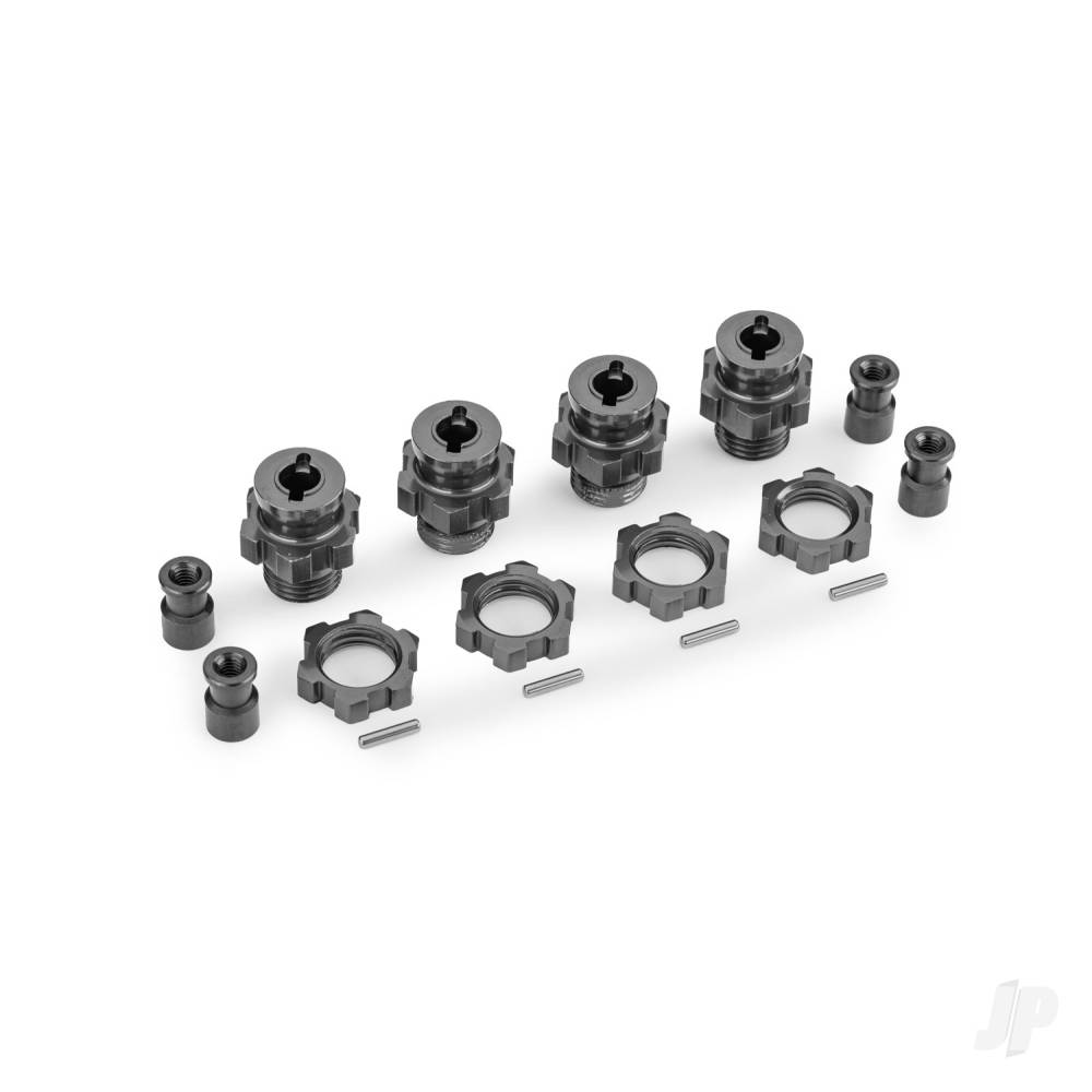 traxxas-wheel-hubs-splined-17mm-short-grey-anodised-4-wheel-nuts-splined-17mm-grey-anodised-4-hub-retainer-m4-x-07-4-axle-pin-4-for-use-with-9080-upgrade-kit