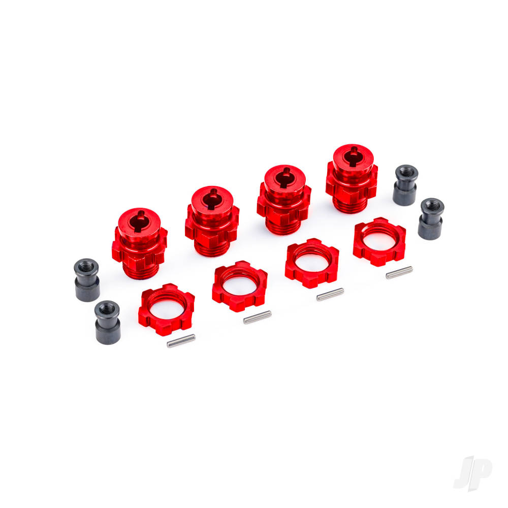 traxxas-wheel-hubs-splined-17mm-short-red-anodised-4-wheel-nuts-splined-17mm-red-anodised-4-hub-retainer-m4-x-07-4-axle-pin-4-for-use-with-9080-upgrade-kit