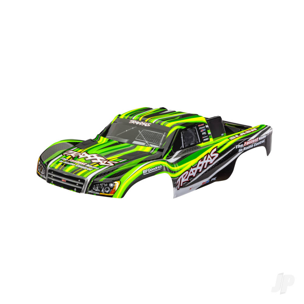 traxxas-body-slash-4x4-also-fits-slash-vxl-slash-2wd-green-painted-decals-applied-assembled-with-front-rear-latches-for-clipless-mounting