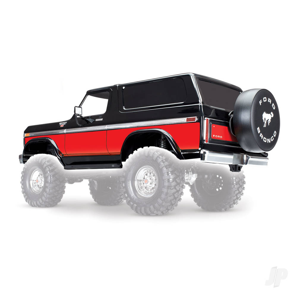 Traxxas Body, Ford Bronco, complete (Black) (includes Front and Rear bumpers, push bar, Rear Body mount, grille, side mirrors, door handles, windshield wipers, spare Tyre mount, Red and sunset decals) (requires #8072 inner fenders)-3