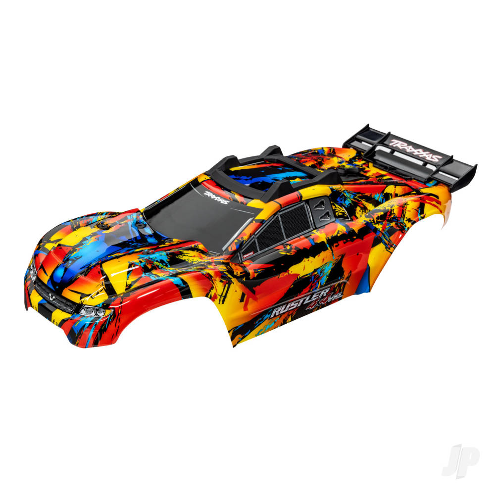 Traxxas Body, Rustler 4x4 VXL, Solar Flare (painted, decals applied) (assembled with front & rear body mounts and rear body support for clipless mounting)