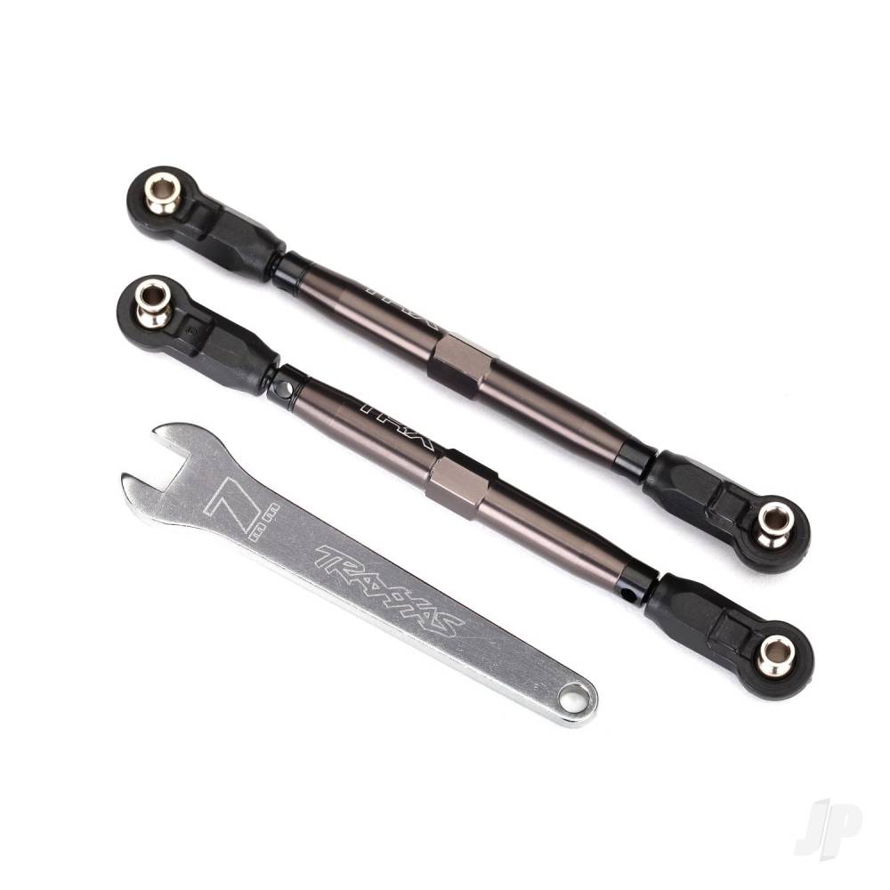traxxas-toe-links-front-unlimited-desert-racer-tubes-dark-titanium-anodised-7075-t6-aluminium-stronger-than-titanium-102mm-2-pcs-assembled-with-rod-ends-and-hollow-balls-aluminium-wrench-7mm-1pc