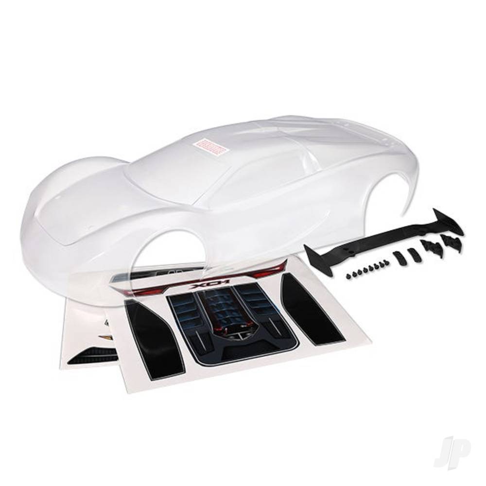 Traxxas Body, XO-1 (Clear, requires painting) / wing / wing uprights (2 pcs) / washers (2 pcs) / decals