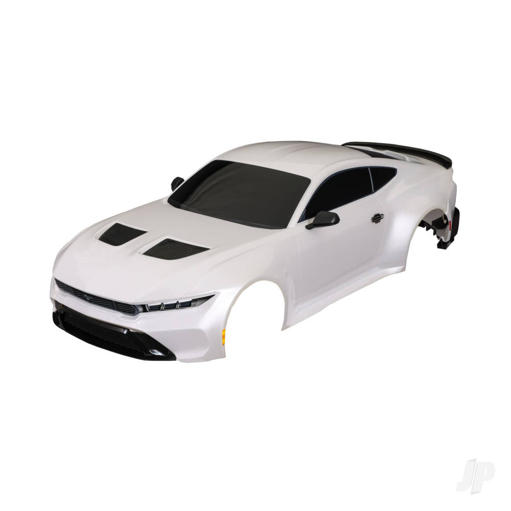 traxxas-body-ford-mustang-complete-white-painted-decals-applied-includes-side-mirrors-spoiler-grilles-vents-clipless-mounting