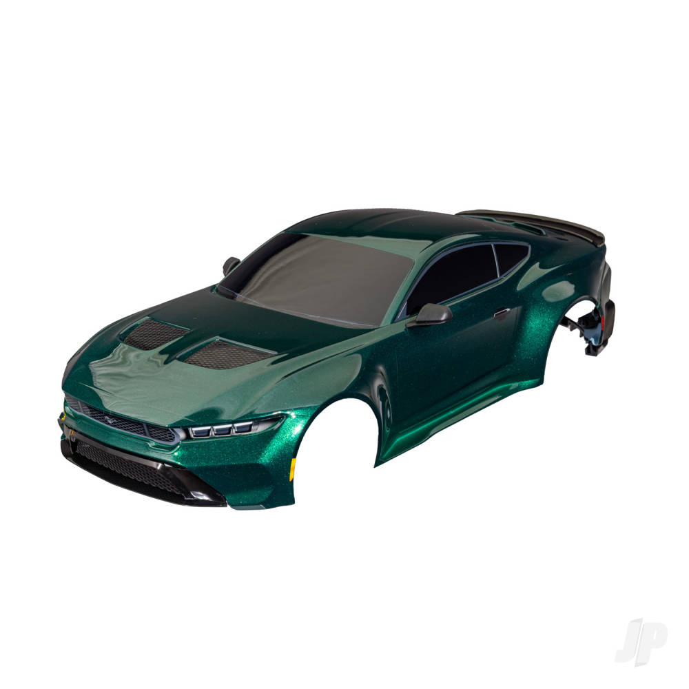 traxxas-body-ford-mustang-complete-green-painted-decals-applied-includes-side-mirrors-spoiler-grilles-vents-clipless-mounting