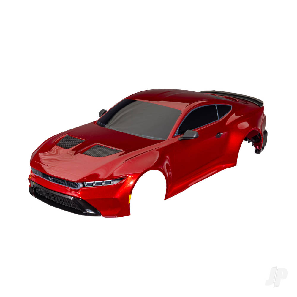traxxas-body-ford-mustang-complete-red-painted-decals-applied-includes-side-mirrors-spoiler-grilles-vents-clipless-mounting
