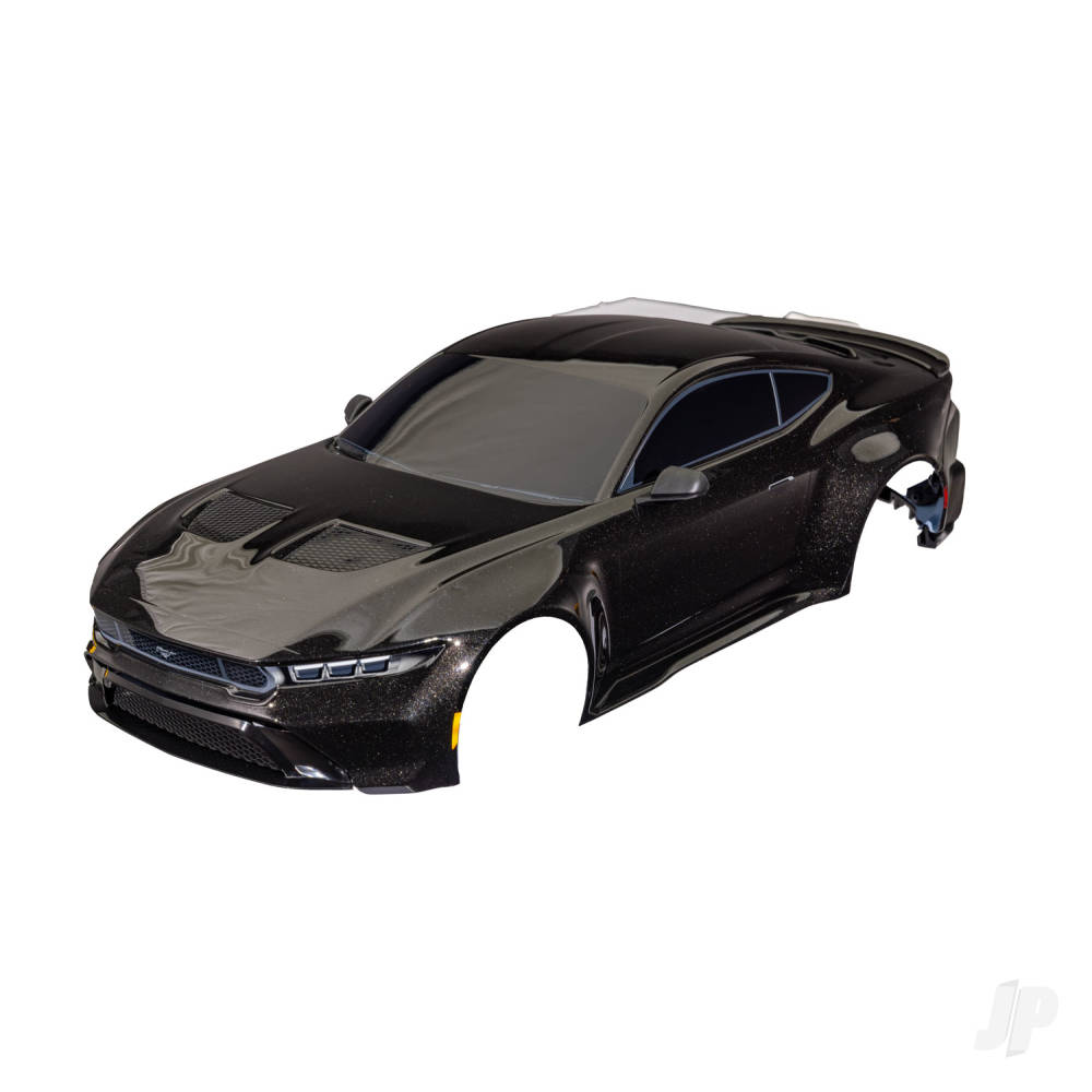 traxxas-body-ford-mustang-complete-black-painted-decals-applied-includes-side-mirrors-spoiler-grilles-vents-clipless-mounting