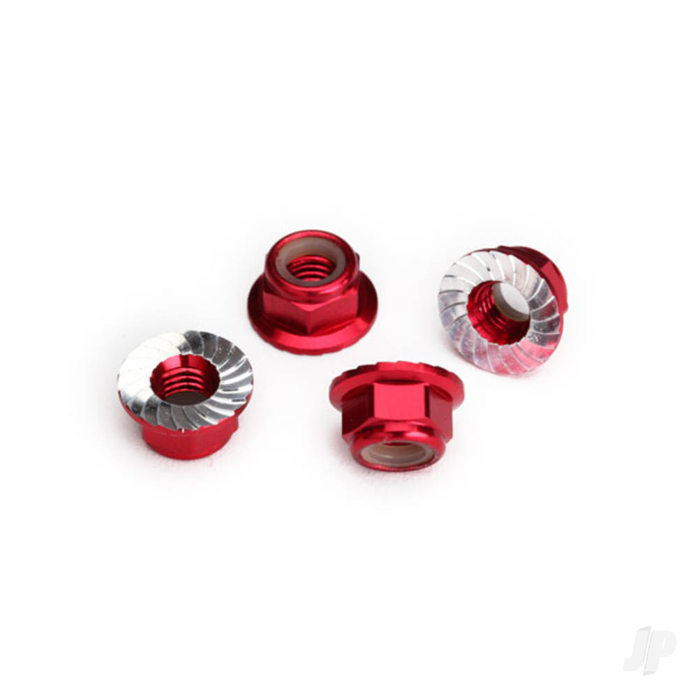 traxxas-nuts-5mm-flanged-nylon-locking-aluminium-red-anodised-serrated-4-pcs