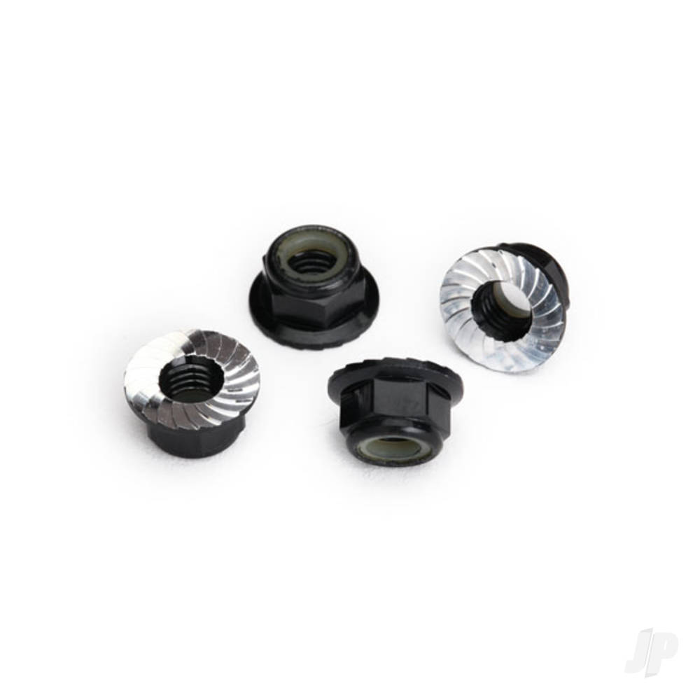 traxxas-nuts-5mm-flanged-nylon-locking-aluminium-black-anodised-serrated-4-pcs
