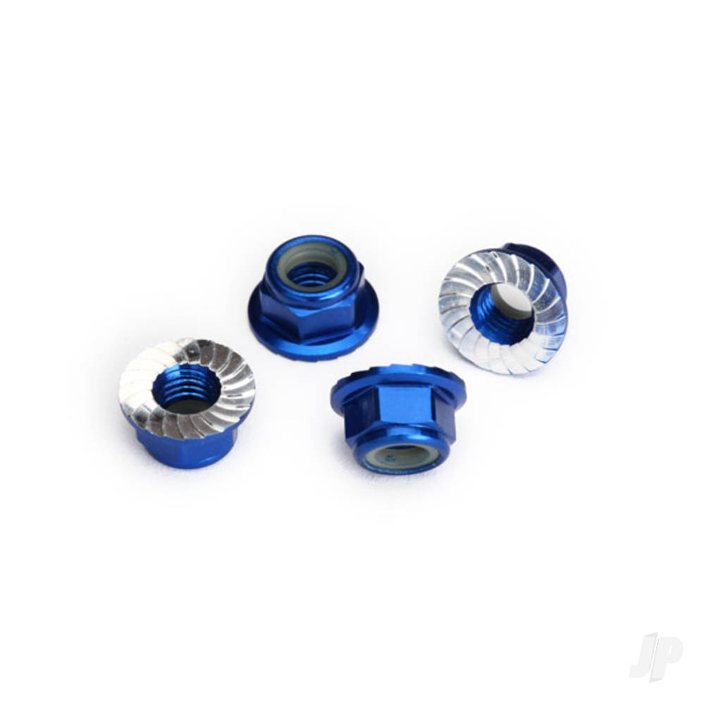 traxxas-nuts-5mm-flanged-nylon-locking-aluminium-blue-anodised-serrated-4-pcs