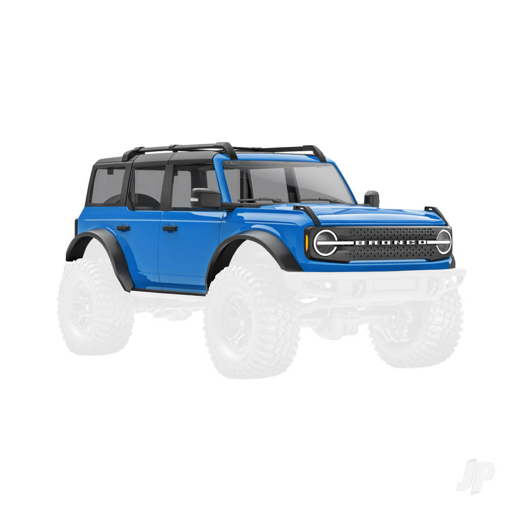 Traxxas Body, Ford Bronco (2021), complete, Blue (includes grille, side mirrors, door handles, fender flares, windshield wipers, spare Tyre mount, & clipless mounting)