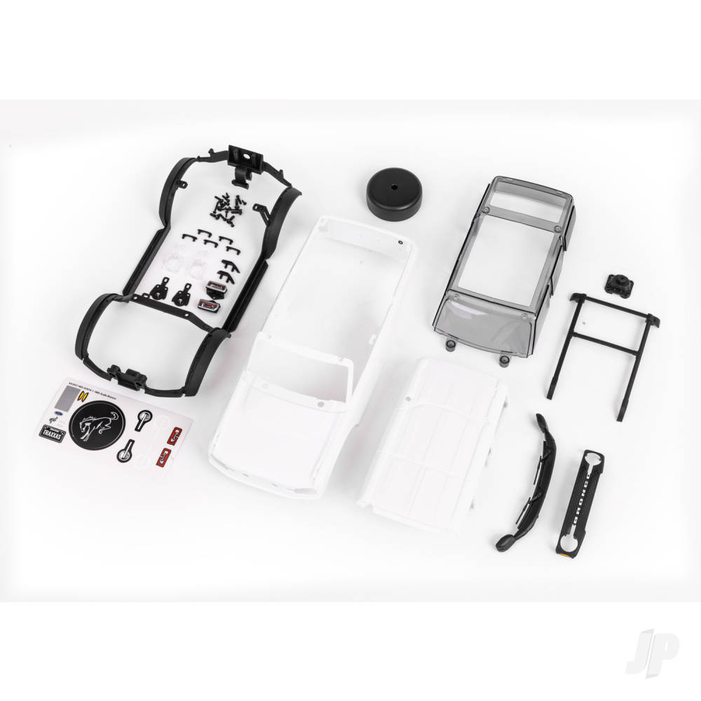 traxxas-body-ford-bronco-2021-complete-white-requires-painting-includes-grille-side-mirrors-door-handles-fender-flares-windshield-wipers-spare-tyre-mount-clipless-mounting